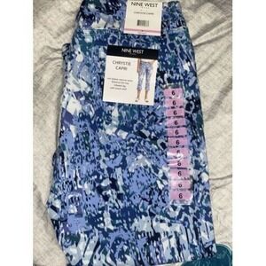Nine West Women's Chrystie Capri Stretch Blue Denim Print size 14